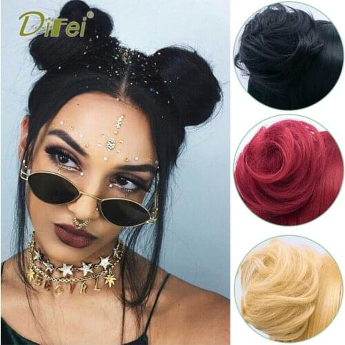 DIFEI Synthetic Short Straight Hair Donut Grabs Buns 28 Colors Bread Chignon Female Cosplay Cute Bun wig