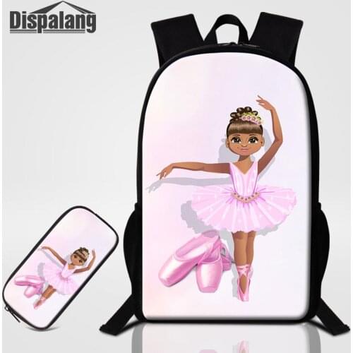 Dispalang Female School Bag With Pencil Case Ballet Printing Backpack 2 PCS Bags Set Girl Custom Shoulder Bookbag Women Knapsack