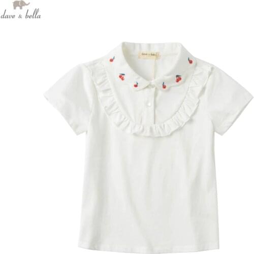 DKD17906 dave bella summer 5Y-13Y kids girls clothes children cartoon embroidery T-shirt girls high quality fashion tees