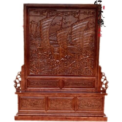 Dongyang woodcarving screen screen solid wood floor Everything is going smoothly. living room partition double-sided carving pla