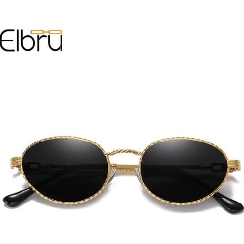 Elbru 2021 New Rope Shaped Frame Sunglasses Gradient Color Sungshades Vintage Gold Men Women Metal Oval Sun Glassses For Driving