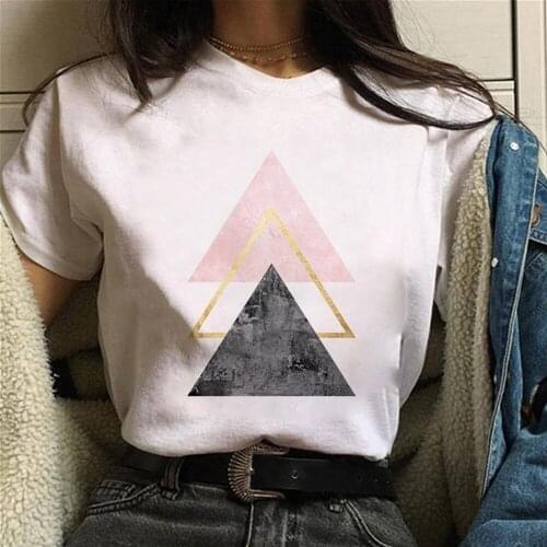 Dropshipping New Geometric figure printed t shirt Women 90s Short Sleeve Summer TShirt Harajuku Fashion landscape T-shirt 2021