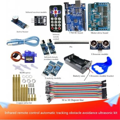 Infrared Remote Control Automatic Tracking Obstacle Avoidance Ultrasonic Kit DIY Meatl Tank Car Chassis Control Kit Send Code