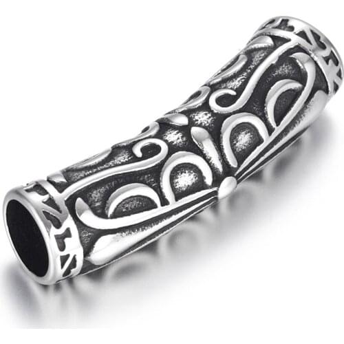 316L Stainless Steel Curved Tube Beads Large Hole 6mm Polished Vintage Metal Bead Accessories for DIY Bracelet Jewelry Making