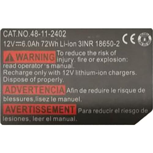 M12 6X18650 Li-ion Battery 6.0Ah Sticker For Milwaukee 12V 48-11-2411 M12 10.8V Li-ion Battery Label