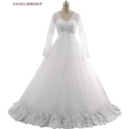 Fashion Long Sleeves Ball Gown Wedding Dresses Robe de mariee Sexy Backless Applique Floor-Length Formal Bridal Gowns