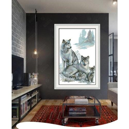 A wolf family Cross Stitch Kits pattern Printed canvas Fabric Embroidery Needlework set Easy 14CT 11CT dmc Cross-stitch Handmade