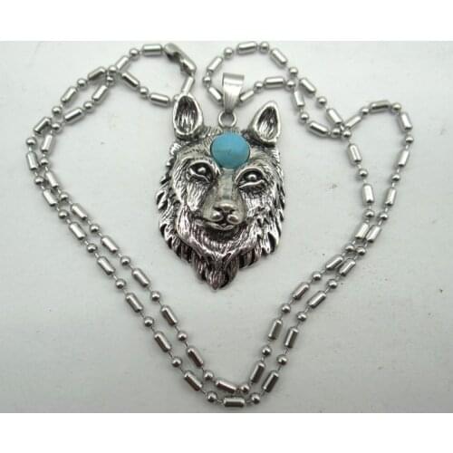 Natural Stone Quartz crystal Turquoises Antiek Zilver Zinklegering Wolf head Charm Pendant for diy making necklace Accessories
