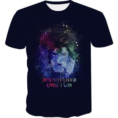 2021 New Animal Lion Round Neck Black Short-Sleeved 3D Printed Casual T-Shirt Summer Hot Style Mesh Shirt For Men