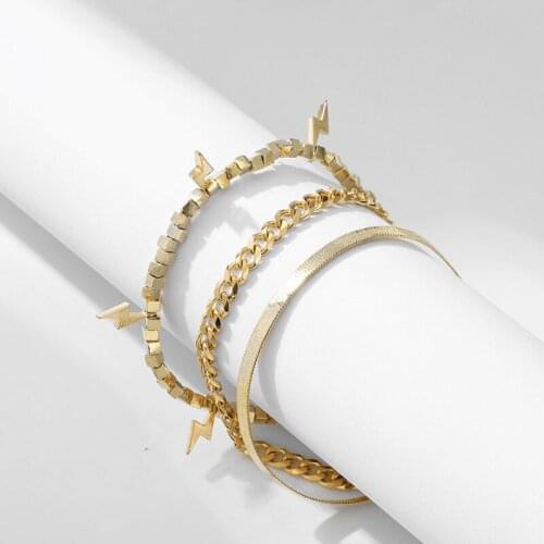 New Fashion 3pcs/set Alloy Multilayer Geometric Lightning Pendant Anklet for Women 2021 Foot Beach Jewelry