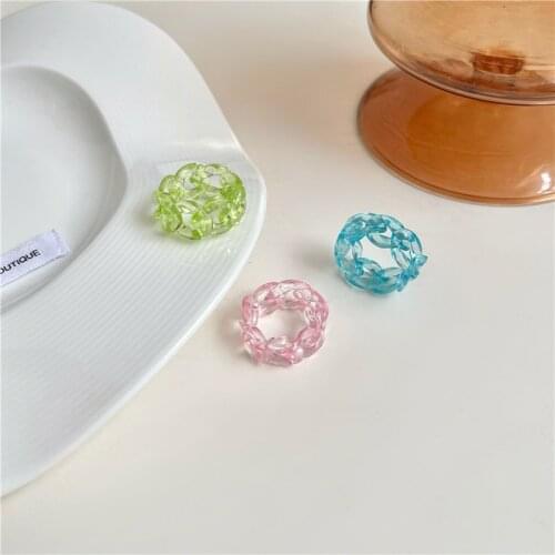 New Aesthetic Colorful Transparent Resin Plastic Crystal Korean Geometric Irregular Square Rings For Women Trendy Jewelry