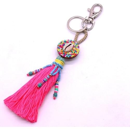Onlyee Bohemian style key chain fashion long tassel handmade leather key chain ladies bag buckle high quality ethnic jewelry
