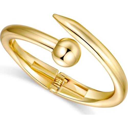 HAHA&TOTO Gold Plated Nail Bangle Cuff Bracelet for Women Men Unisex Style Trendy Statement Friendship Love Bracelet