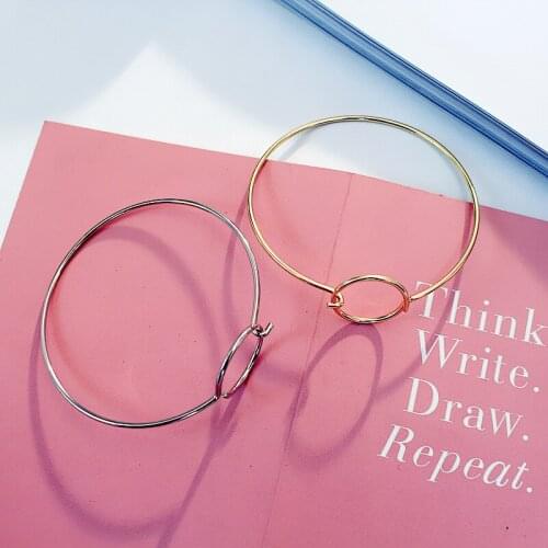 Simple Style Opening Circle Metallic Golden Silver Plated Women Bracelets & Bangles
