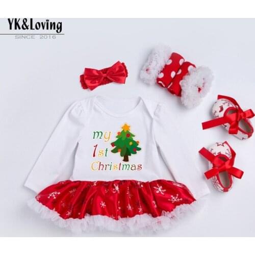 Christmas Snowflake Baby Dress cotton long-sleeved 0-2 year for children red christmas trees elk deer Girl Santa kids snow fancy