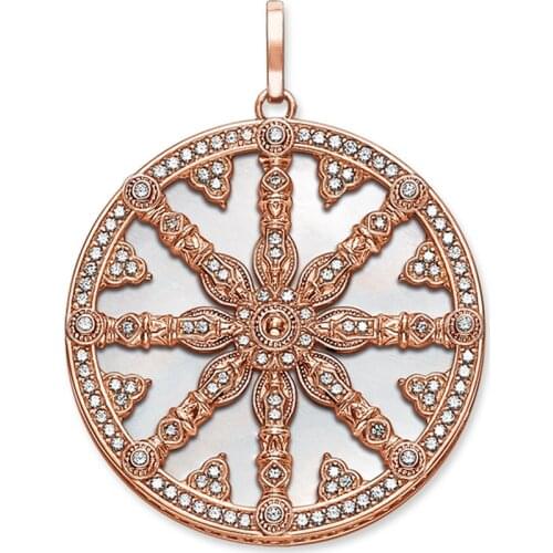 Rose Gold Color CZ Mother-of-pearl Disc Karma Wheel Pendants Fit Necklace Thomas Style 925 Sterling Silver Ts Jewelry for Women