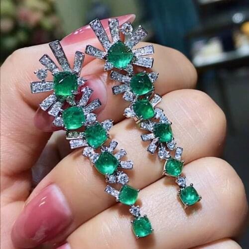 Natural emerald Leaf Earrings Solid 14k Gold pure diamond earrings womens anniversary birthday party jewelry gifts