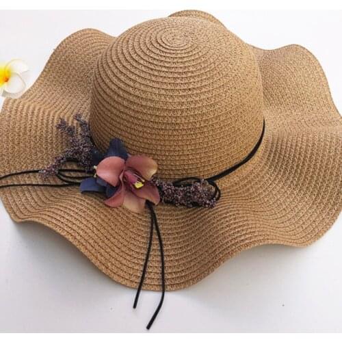 Flower Lace Straw Hat Sun Hat Cap Wide Brim Hat Sun Protective Summer Protection Beach Cap Foldable Packale Summer Hats UPF50