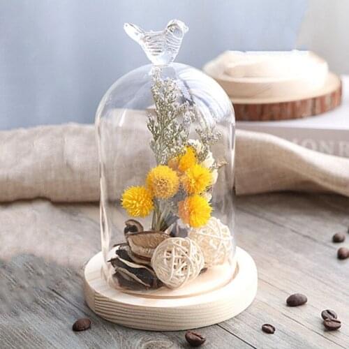12*16cm Big Size Bird Top Glass Dome Vase Home Decoration Transparent Candle Cover Log Base DIY Wedding Favor Gift
