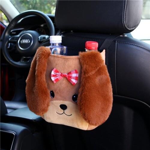 Car Backseat Storage Bag Cute Dog Automobile Seat Back Hanging Bottle Organizer Garbage Trash Organiser Holder Accessories