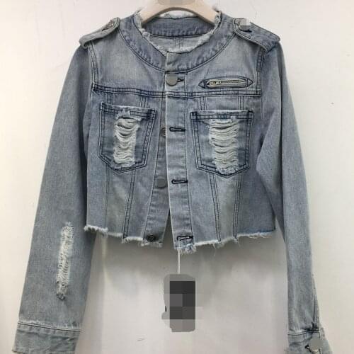2021 Autumn Fashion Raw Edge Single Breasted Denim Jacket Female Frayed Hole Short Cowboy Tops Jean Coats Outerwear for Women