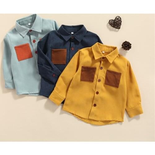 1-5 Years Boys Spring Autumn Shirt Tops Creative Color Splicing Double Pocket Lapel Single-Breasted Coat Tops Boys Casual Jacket