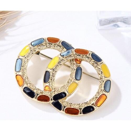 Simple Style Circle Brooch Women Vintage Enamel Circle Brooch Suit Lapel Pin Fashion Jewelry Accessories