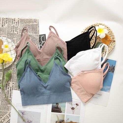 CHRLEISURE Seamless Tube Tops Womens Soild Sports Triangle Cup Bralette Crop Top Wireless Padded Camis Crop Top Underwear