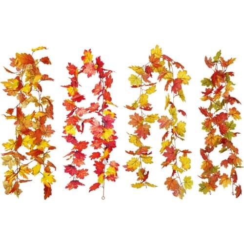 1.75m Home Autumn Decorative Leaves Garland Artificial Maple Leaf Vine Fake Foliage String Thanksgiving Halloween Garden Decor