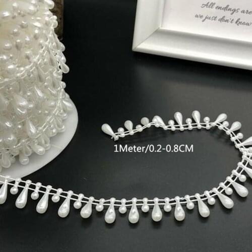 1M White Lace Crystal Beads Sequin Fabric Beaded Trim Ribbon Crafts Sewing Guipure Bead Applique Collar Wedding Accessories QY10