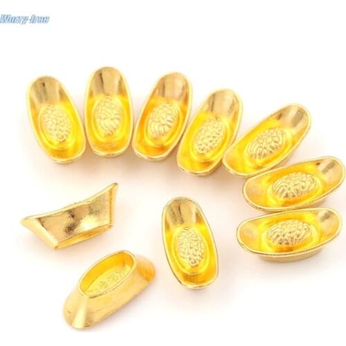 10pcs/set Chinese Gold Ingot Ornament Lucky Yuanbao Fengshui Decor Metal Mascot Crafts Feng Shui Auspicious Lucky Crafts
