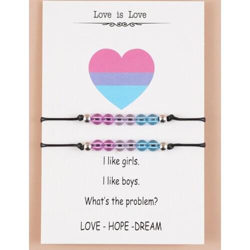 2 PCS/Set Fashion Colorful Beads Charm Bracelet Sets for Women Handmade Rainbow Beaded Chain On Hand Love Is Love Jewelry 2021