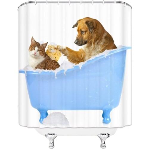 2pcs/set Funny Take Bath Cat Shower Curtains Set Bathroom Waterproof Polyester Cloth Non-slip Mat Toilet Bathroom Home Decor