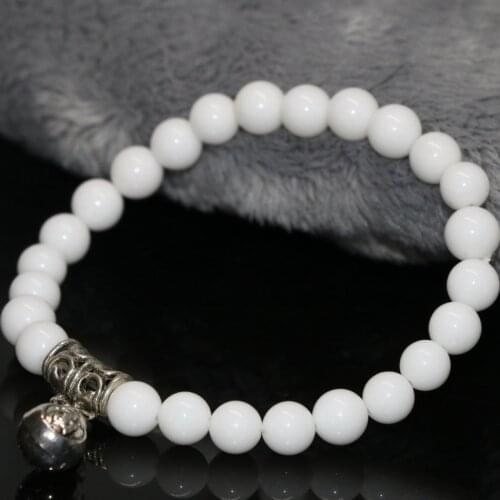 New Fashion Natural White Porcelain Stone Elastic Strand Bracelets Round Beads 6mm Elegant Women Jewelry Making 7.5inch B1960