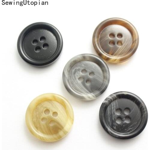 20PCS Resin Black Buttons 4-Holes Flatback Decor Buckle DIY Suit Windbreaker Button Garment Sew Accessories 15/20/23/25MM