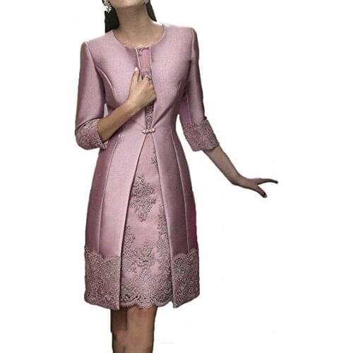 Elegant SheathMother Of The Bride Dresses With Jacket Satin Lace Wedding Guest Dress Evening Wear