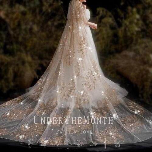 Bling Bling Sequins Bridal Veils Appliques Lace Cathedral Edge Crystals 1T With Comb Made Long 3.8M Wedding Veils Accessorie New