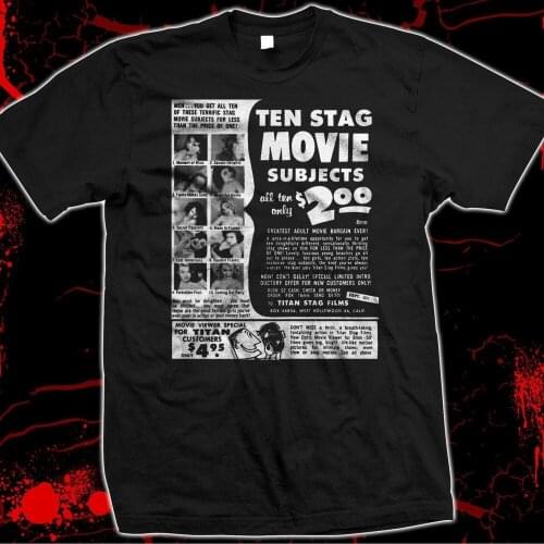 Ten Stag Movies Nudie Adult Mag Ad 1970s Hand screened Pre shrunk 100% cotton t shirt