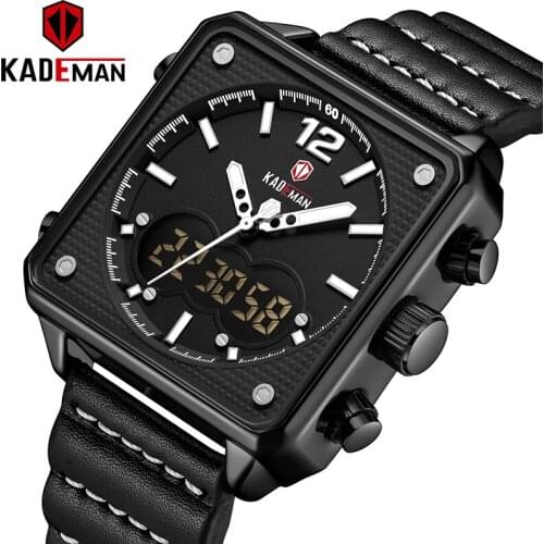 KADEMAN Fashion Mens Watches for Men Military Digital Analog Quartz Chronograph Sport Watch Waterproof Leather LED Reloj Hombre