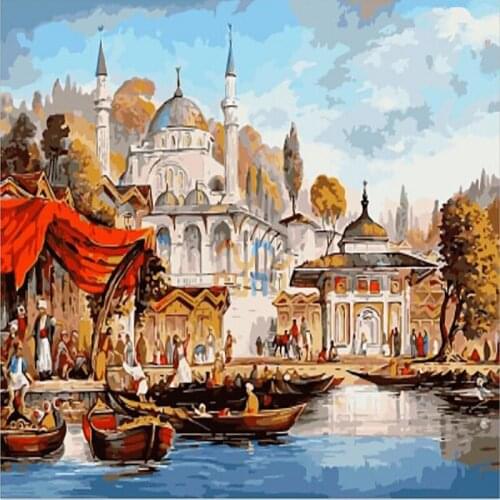 Paingting By Number Castle House Oil Picture Color On Canvas Acrylic Paint HandPainted For Drawing DIY Craft Kits Adults Decor