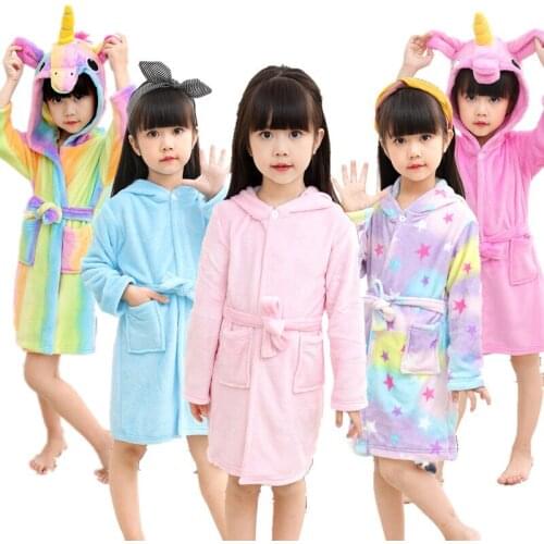 Kigurumi Unicorn Hooded Children Bathrobes Kids Star Rainbow Bath Robe Animal For Boys Girls Pyjamas Nightgown Kids Sleepwear