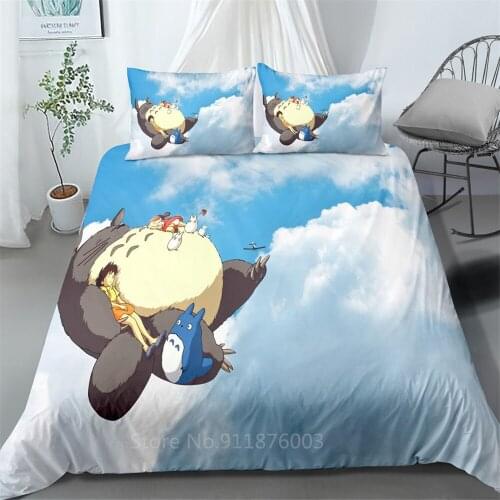 Cartoon Totoro Bedding Set 3D Print Colorful Anime Duvet Cover Single Double King Bed Quilt Cover Pillowcase No Sheet