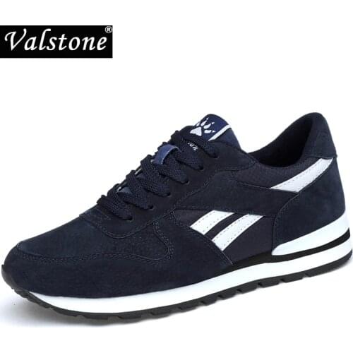 Autumn Men sneakers Natural Pig skin material Male trainers outdoor stylish shoes lace-up flats Non-slip Rubber sole Blue Grey