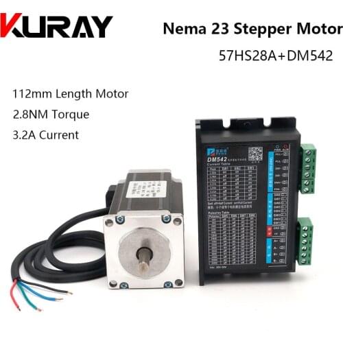 Kuray Nema 23 Stepper Motor Kit 112mm Length 2.8Nm Torque 3.0A Or Digital Driver DM542 For CNC Engraving Milling Machine