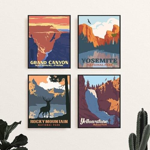 Hot Selling Vintage National Park Posters Prints Rocry Mountain Abstract Canvas Painting Nordic Posters And Prints Wall Picture