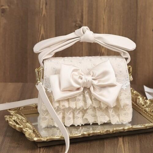 Sweet Princess Lolita Lace Bowknot Lace Messenger Women Daily Bag Kawaii Girl Loli Cosplay Gothic Lolita Shoulder Bag Student