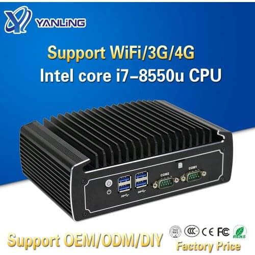 Yanling Top Mini PC Win 10 Intel i7-8550u quad core dual lan 4K HTPC fanless gaming laptop desktop computers with 2 COM optional