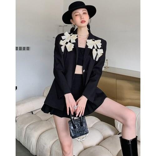 Fashion 2021 Ladies black Patchwork Blazers And Jackets Casual style Loose oversize Outwear n S104