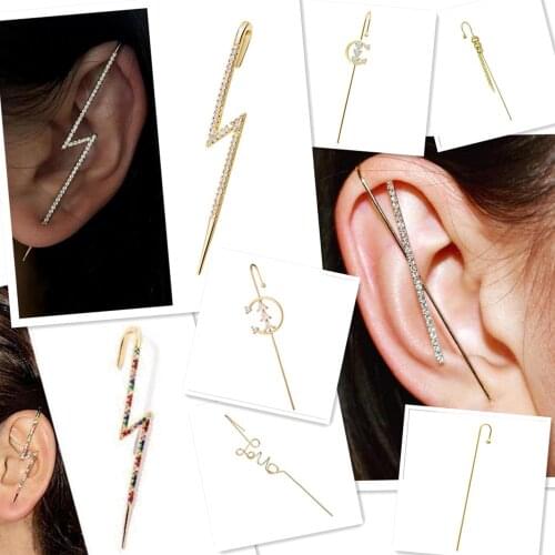 Fashion Elegant Zircon Long Star Clip Earrings for Women Girl Punk Crystal Wrap Ear Cuff Earring Jewelry Brincos