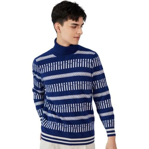 Zhili Mens 100% Cashmere Knit Pattern Turtleneck Sweater